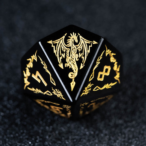 URWizards D&D Obsidian Engraved Dice Set Flying Dragon - Urwizards