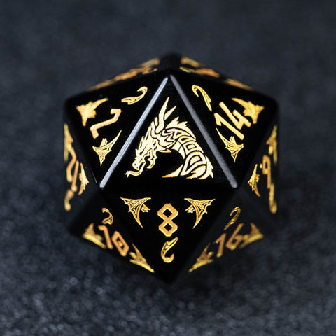 URWizards D&D Obsidian Engraved Dice Set Flying Dragon - Urwizards
