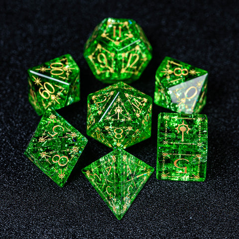 URWizards D&D Light Green Blast Glass Engraved Dice Set Cleric Style - Urwizards