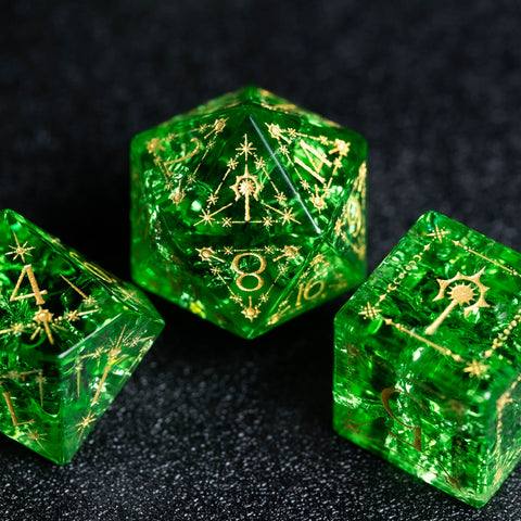 URWizards D&D Light Green Blast Glass Engraved Dice Set Cleric Style - Urwizards