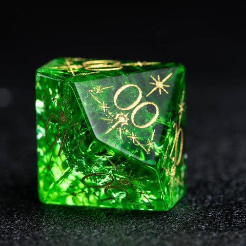 URWizards D&D Light Green Blast Glass Engraved Dice Set Cleric Style - Urwizards