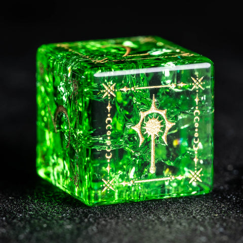 URWizards D&D Light Green Blast Glass Engraved Dice Set Cleric Style - Urwizards