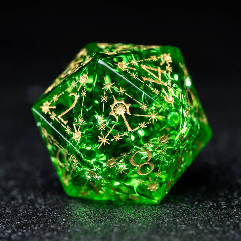 URWizards D&D Light Green Blast Glass Engraved Dice Set Cleric Style - Urwizards