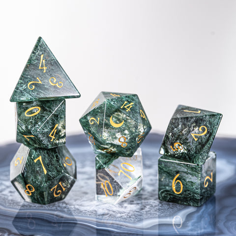 URWizards Dnd Moss Glass Engraved Dice Set Moon Style - Urwizards