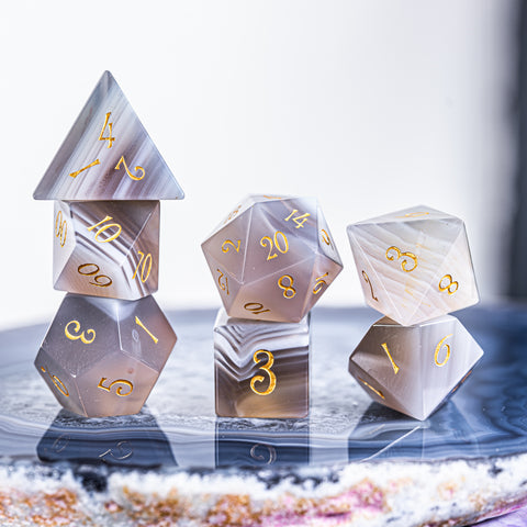 URWizards Dnd Grey Agate Gemstone Engraved Dice Set Moon Style - Urwizards