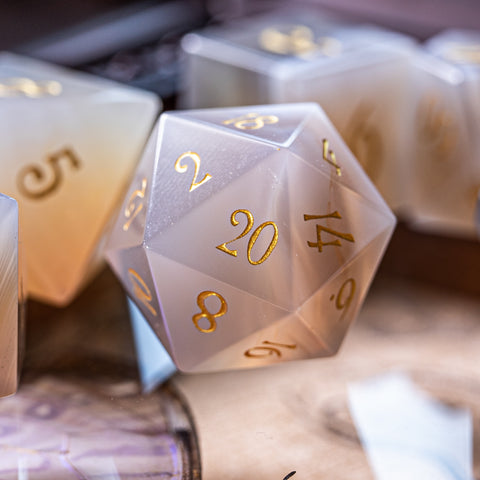 URWizards Dnd Grey Agate Gemstone Engraved Dice Set Moon Style - Urwizards