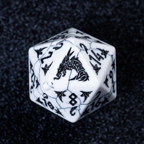 URWizards D&D White Howlite Engraved Dice Set Flying Dragon - Urwizards