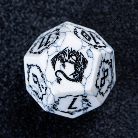 URWizards D&D White Howlite Engraved Dice Set Flying Dragon - Urwizards