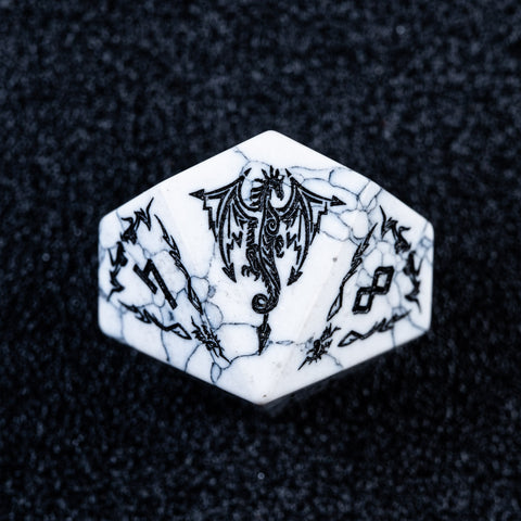 URWizards D&D White Howlite Engraved Dice Set Flying Dragon - Urwizards