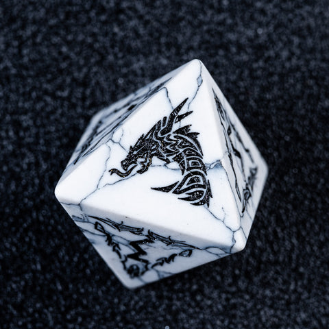 URWizards D&D White Howlite Engraved Dice Set Flying Dragon - Urwizards