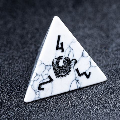 URWizards D&D White Howlite Engraved Dice Set Flying Dragon - Urwizards