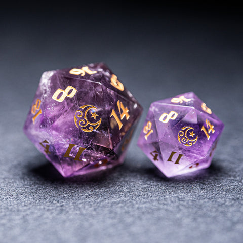 URWizards Dnd Engraved Amethyst Giant 30mm D20 Moon & Star - Urwizards