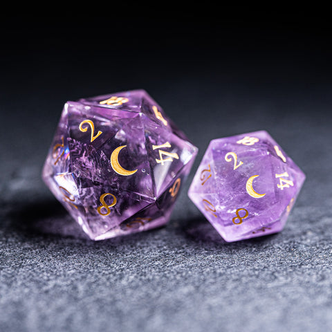URWizards Dnd Engraved Amethyst Giant 30mm D20 Cresent Moon - Urwizards