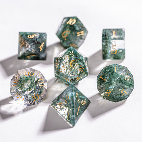 URWizards Dnd Moss Glass Engraved Dice Set Moon Style - Urwizards