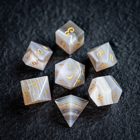 URWizards Dnd Grey Agate Gemstone Engraved Dice Set Moon Style - Urwizards