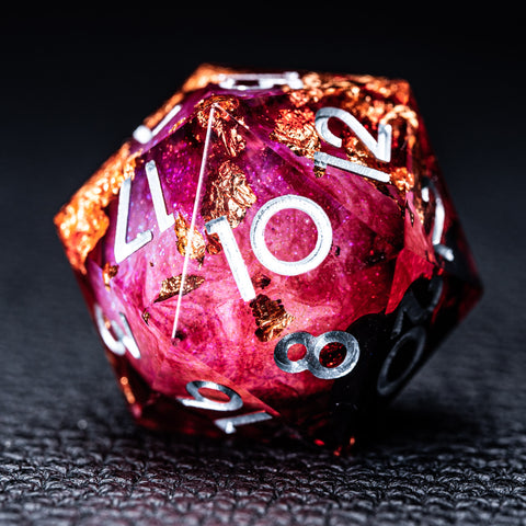URWizards D&D Bloody Liquid Heart Resin Engraved Dice Set Copper Flakes - Urwizards