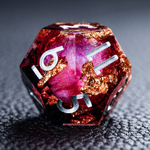 URWizards D&D Bloody Liquid Heart Resin Engraved Dice Set Copper Flakes - Urwizards