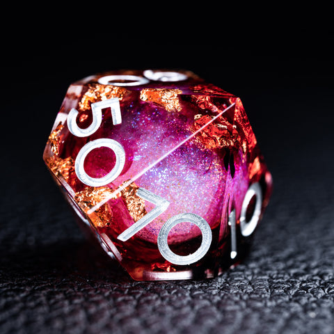 URWizards D&D Bloody Liquid Heart Resin Engraved Dice Set Copper Flakes - Urwizards