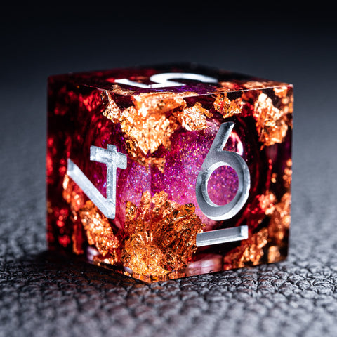 URWizards D&D Bloody Liquid Heart Resin Engraved Dice Set Copper Flakes - Urwizards