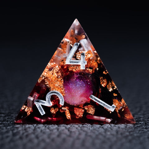 URWizards D&D Bloody Liquid Heart Resin Engraved Dice Set Copper Flakes - Urwizards