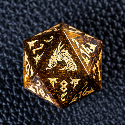 URWizards D&D Tiger's Eye Stone Engraved Dice Set Flying Dragon - Urwizards