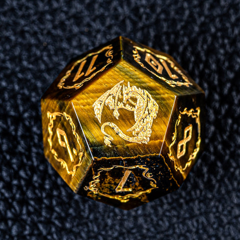 URWizards D&D Tiger's Eye Stone Engraved Dice Set Flying Dragon - Urwizards