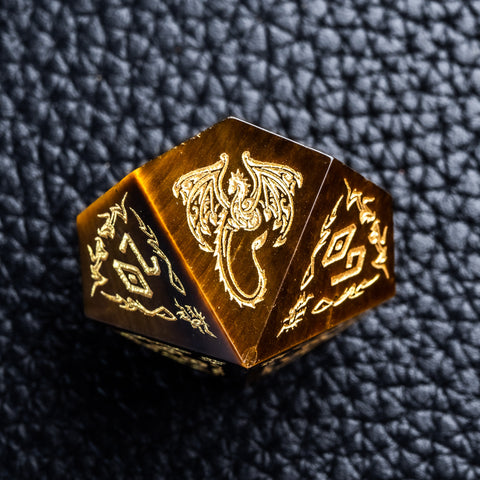 URWizards D&D Tiger's Eye Stone Engraved Dice Set Flying Dragon - Urwizards