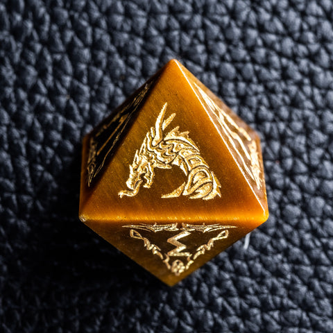 URWizards D&D Tiger's Eye Stone Engraved Dice Set Flying Dragon - Urwizards