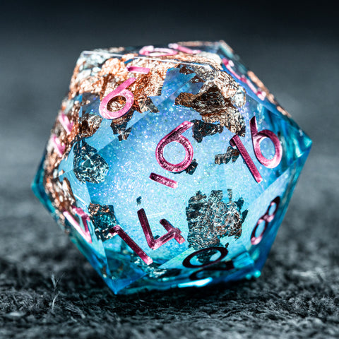 URWizards D&D Pale Blue Liquid Heart Resin Engraved Dice Set Copper Flakes - Urwizards