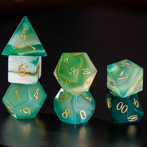 URWizards Dnd Green Agate Gemstone Engraved Dice Set - Urwizards
