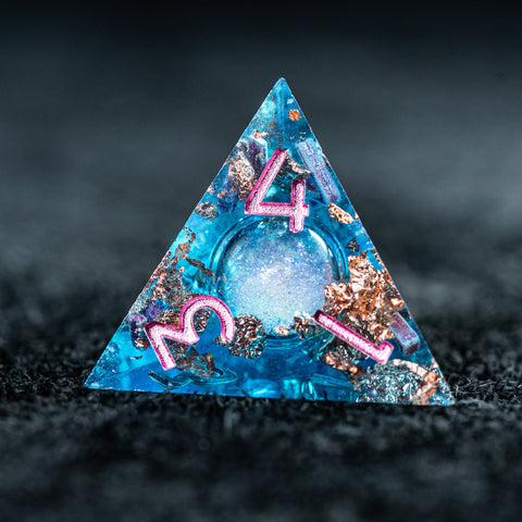 URWizards D&D Pale Blue Liquid Heart Resin Engraved Dice Set Copper Flakes - Urwizards