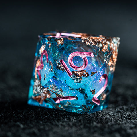 URWizards D&D Pale Blue Liquid Heart Resin Engraved Dice Set Copper Flakes - Urwizards