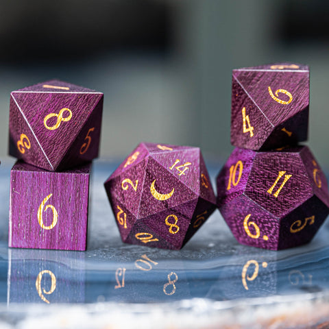 URWizards Dnd Purpleheart Wood Dice Set Moon Style - Urwizards