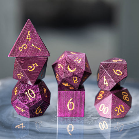 URWizards Dnd Purpleheart Wood Dice Set Moon Style - Urwizards