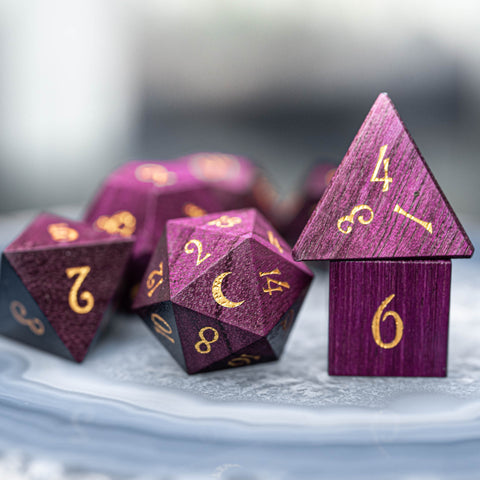 URWizards Dnd Purpleheart Wood Dice Set Moon Style - Urwizards