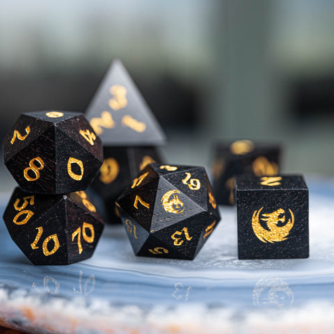 URWizards Dnd Ebony Wood Dice Set Dragon Style - Urwizards