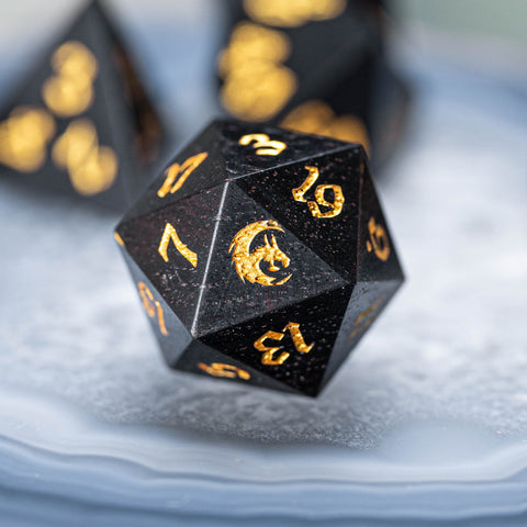 URWizards Dnd Ebony Wood Dice Set Dragon Style - Urwizards