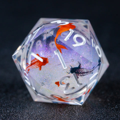 URWizards D&D Starry Liquid Heart Resin Engraved Dice Set Koi Fish - Urwizards