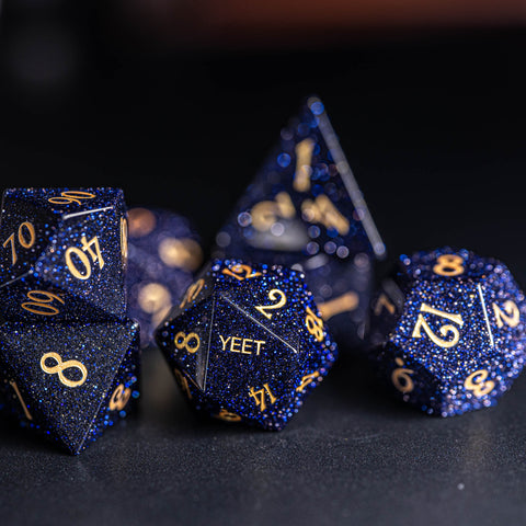 URWizards Dnd Blue Sandstone Engraved Dice Set YEET & F*CK - Urwizards