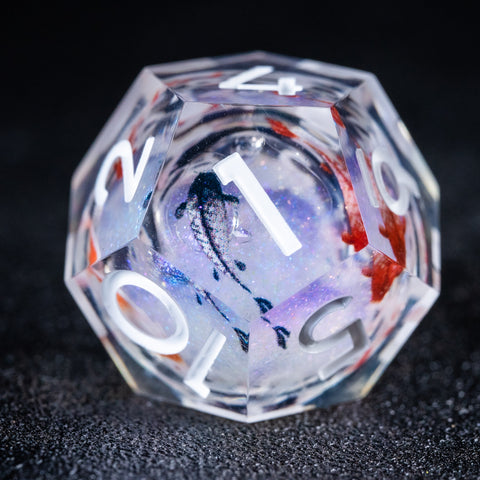 URWizards D&D Starry Liquid Heart Resin Engraved Dice Set Koi Fish - Urwizards