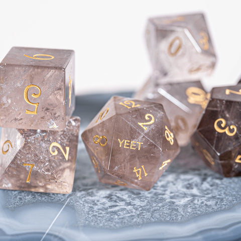 URWizards Dnd Smoky Quartz Engraved Dice Set YEET & F*CK - Urwizards