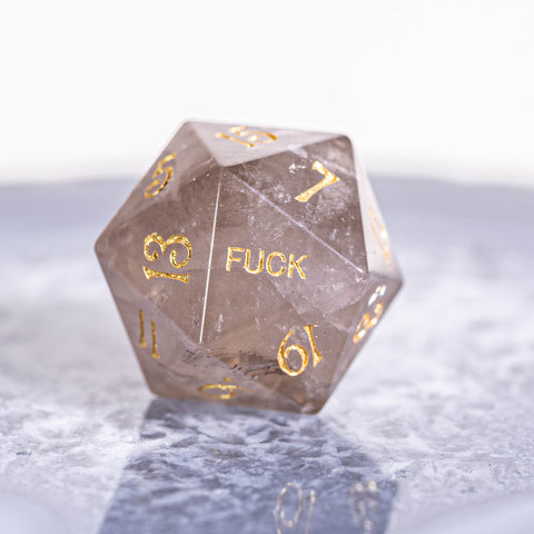 URWizards Dnd Smoky Quartz Engraved Dice Set YEET & F*CK - Urwizards
