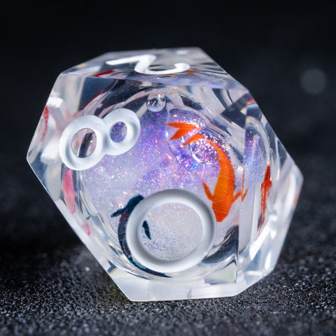 URWizards D&D Starry Liquid Heart Resin Engraved Dice Set Koi Fish - Urwizards