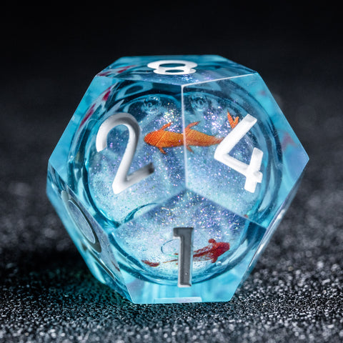 URWizards D&D Starry Liquid Heart Resin Engraved Dice Set Koi Fish - Urwizards