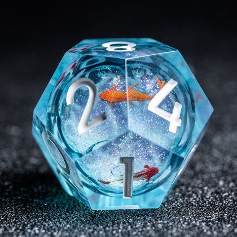 URWizards D&D Starry Liquid Heart Resin Engraved Dice Set Koi Fish - Urwizards