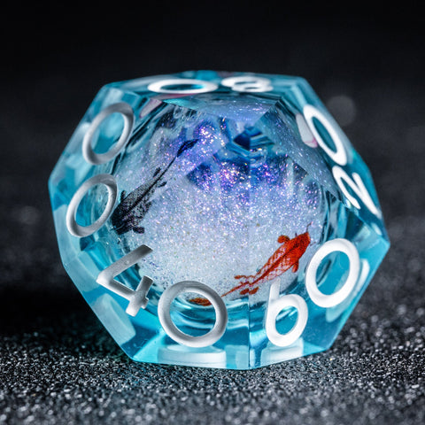 URWizards D&D Starry Liquid Heart Resin Engraved Dice Set Koi Fish - Urwizards