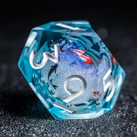 URWizards D&D Starry Liquid Heart Resin Engraved Dice Set Koi Fish - Urwizards