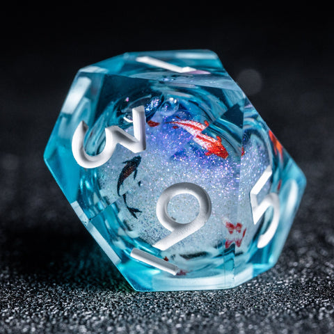 URWizards D&D Starry Liquid Heart Resin Engraved Dice Set Koi Fish - Urwizards