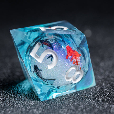 URWizards D&D Starry Liquid Heart Resin Engraved Dice Set Koi Fish - Urwizards