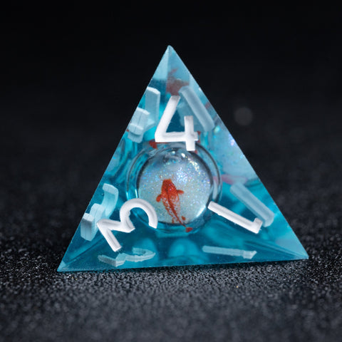 URWizards D&D Starry Liquid Heart Resin Engraved Dice Set Koi Fish - Urwizards